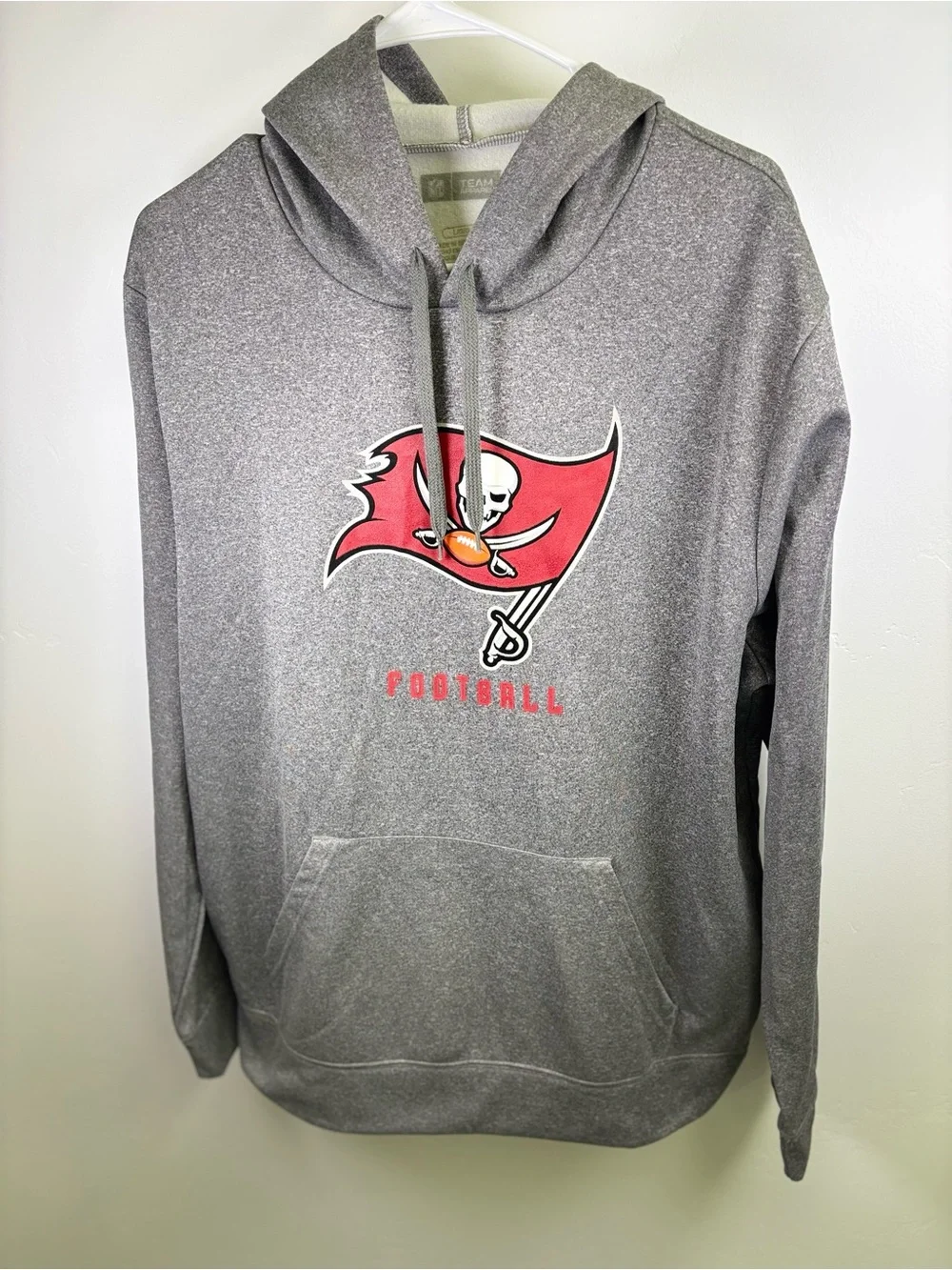 NFL TAMPA BAY BUCS HOODIE PULLOVER MEN LARGE  GRAY WITH LOGO POLYESTER